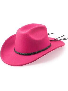 Men's Hot Pink Buckle Outdoor Wide Brim Retro Felt Fedora Cowboy Hat